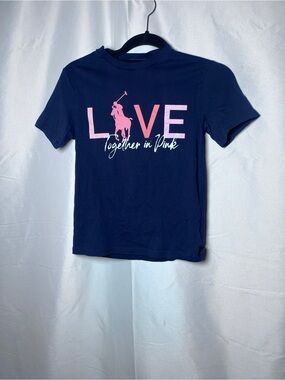 Polo by Ralph Lauren Navy Blue Tee with Pink 'LOVE' Graphic